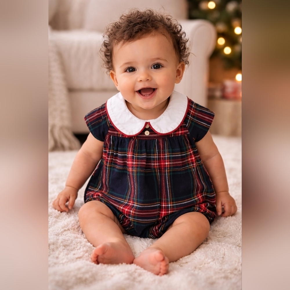 NWT Edgehill Collection Plaid Romper 3M Short Sleeve Peter Pan Collar